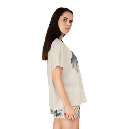 Bat Floral Women's Short Pajama Set — Cute Nightwear with Bat & Floral Print