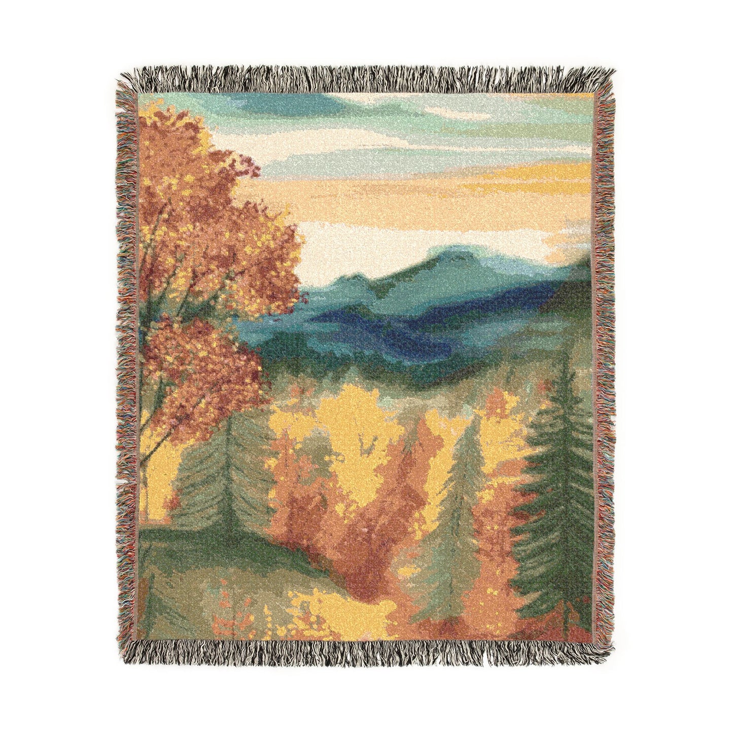 Autumn Landscape Woven Blanket — Scenic Fall Tapestry Throw