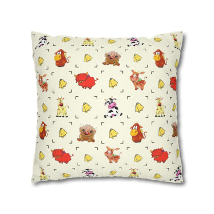 Cute Farm Animal Pattern Square Pillowcase – Whimsical Chick, Pig & Cow Throw Pillow Cover