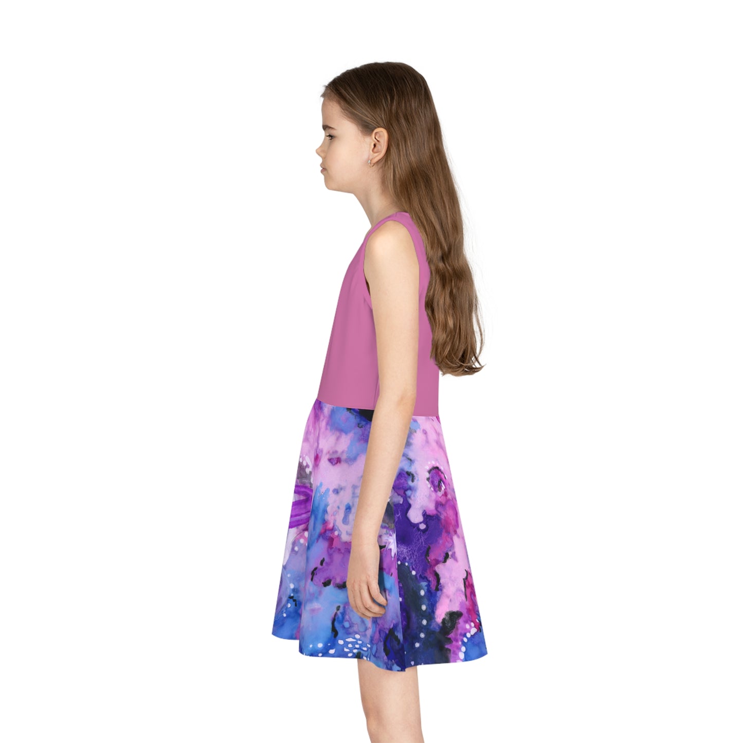 Light Pink Top Purple Galaxy Girls' Sleeveless Sundress (AOP)