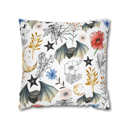 Botanical Night Bat Pillowcase — Floral Moon & Stars Throw Pillow Cover