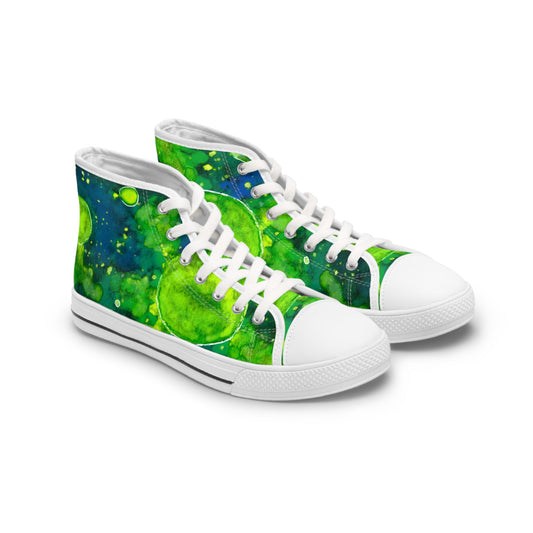 High Top Sneakers — Green Watercolor Cosmic Swirl Print