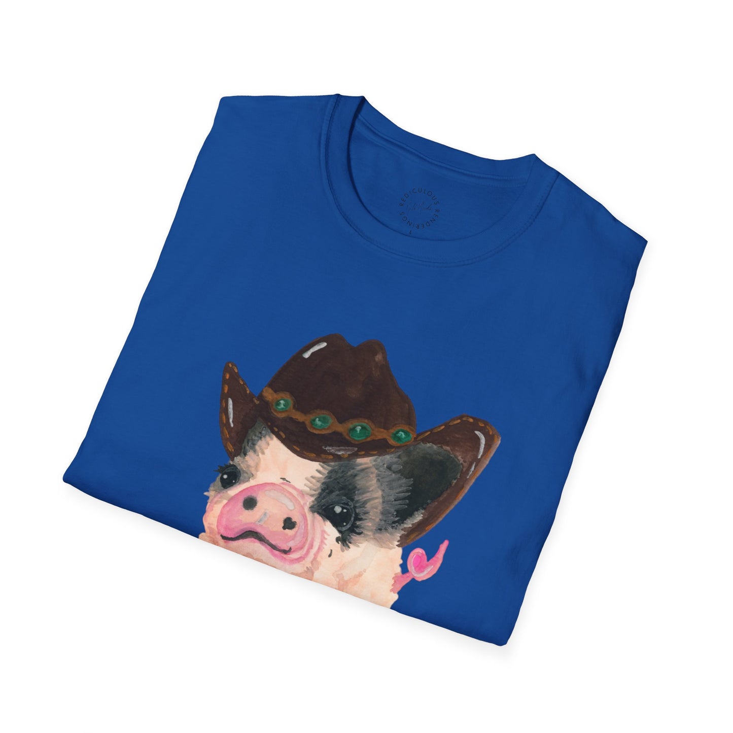 Cowboy Pig Unisex Softstyle Print T-Shirt