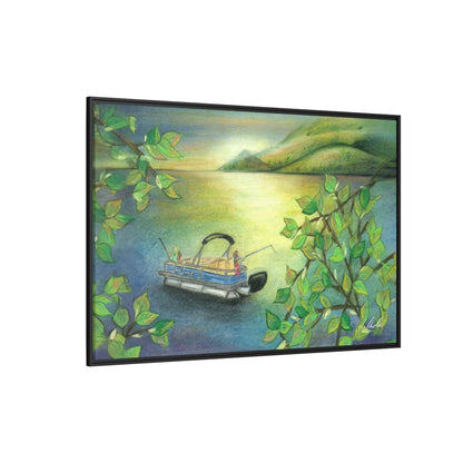 Pontoon Boat on Lake Framed Wall Art