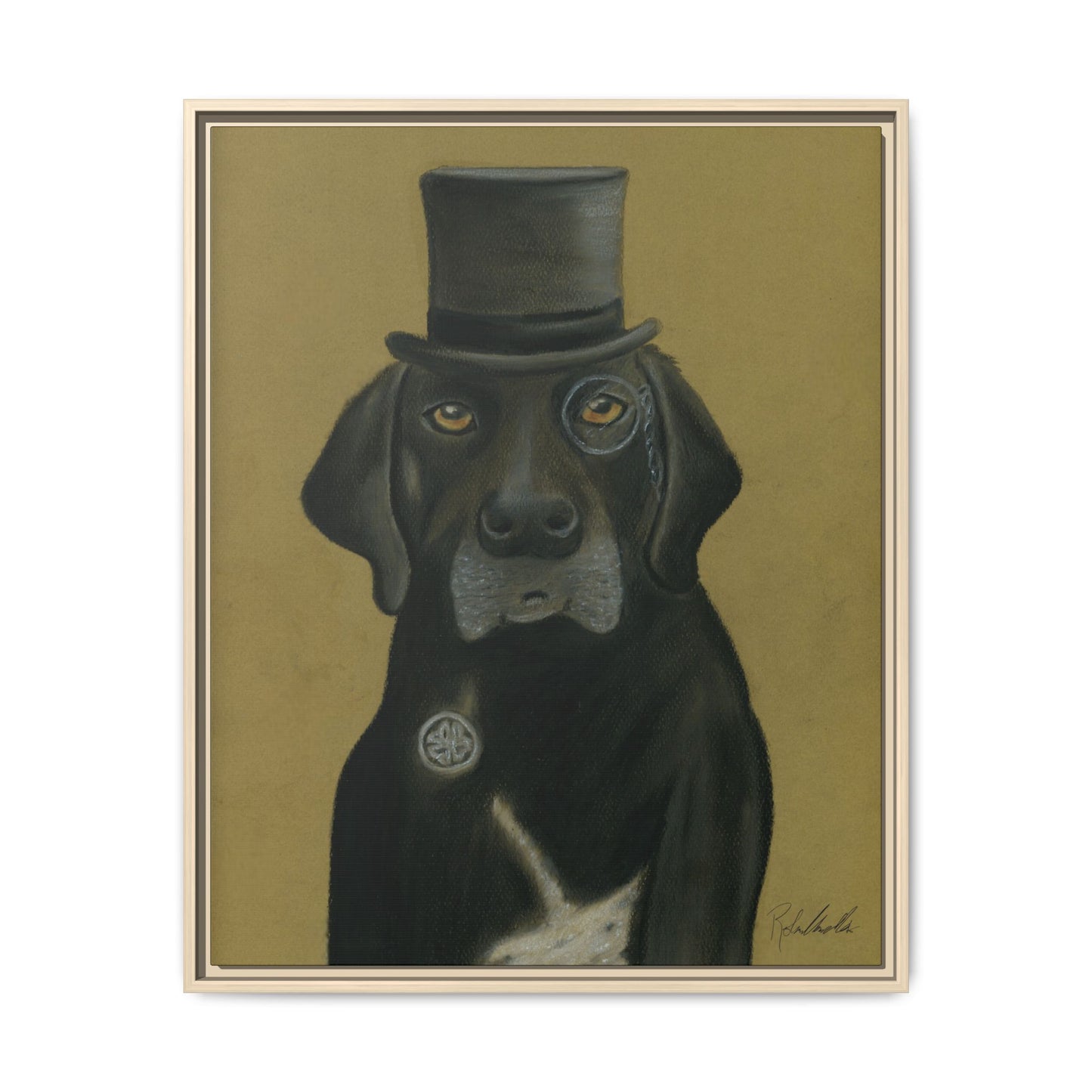 Black Lab Dog in Top Hat Framed Wall Art