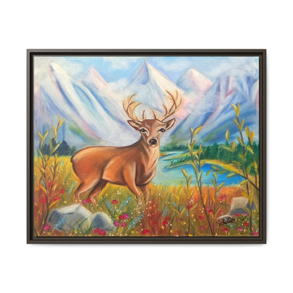 Framed Canvas Wall Art — Majestic Deer in Mountain Meadow