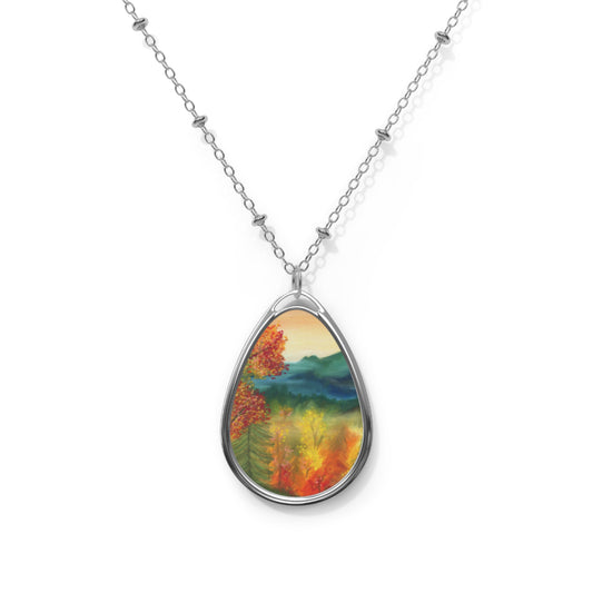 Fall Forest Nature Oval Necklace