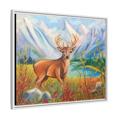 Framed Canvas Wall Art — Majestic Deer in Mountain Meadow