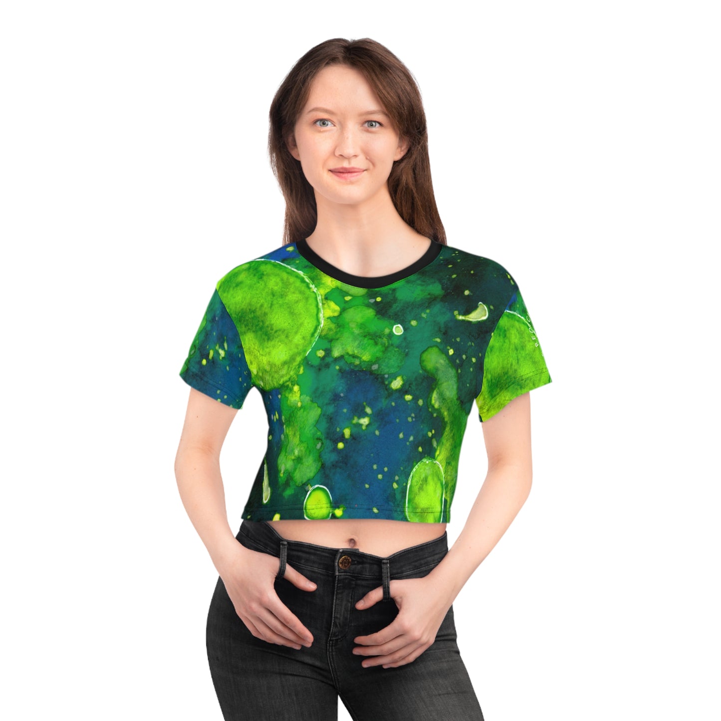 Green Watercolor Galaxy Crop Tee