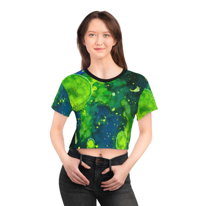 Green Watercolor Galaxy Crop Tee