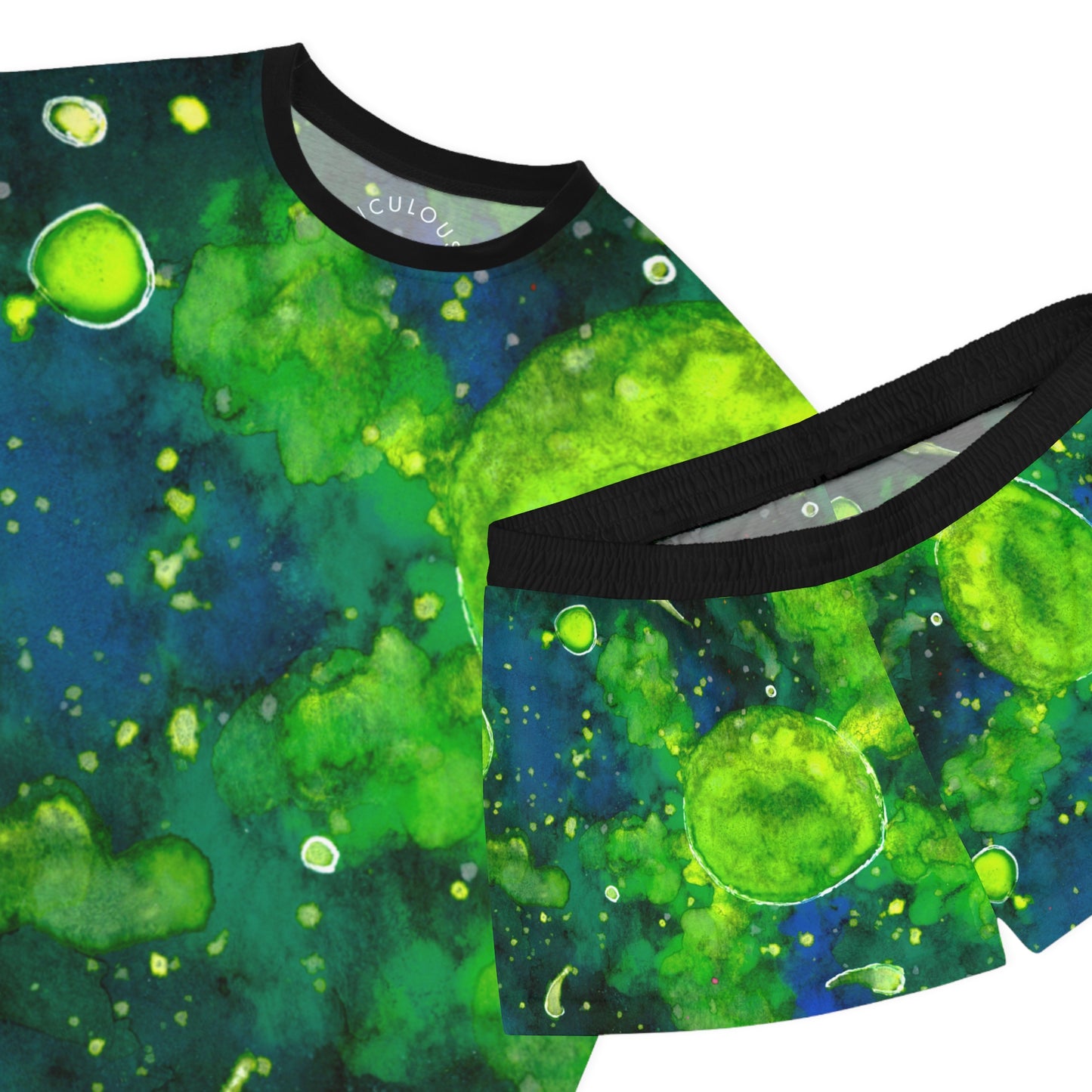 Green Watercolor Galaxy Pajama Set - Women's Short Sleepwear