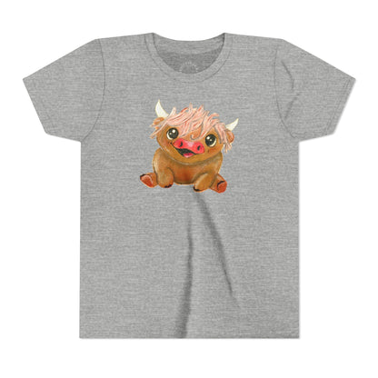 Cute Highland Cow Kids T‑Shirt — Adorable Baby Cow Graphic Youth Tee