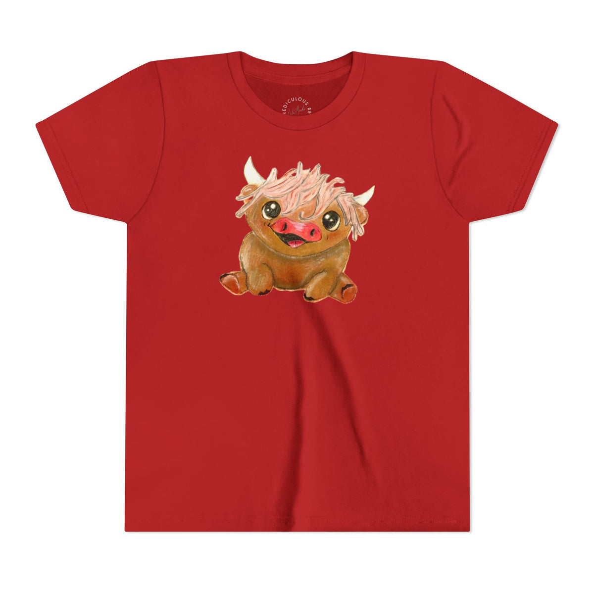 Cute Highland Cow Kids T‑Shirt — Adorable Baby Cow Graphic Youth Tee