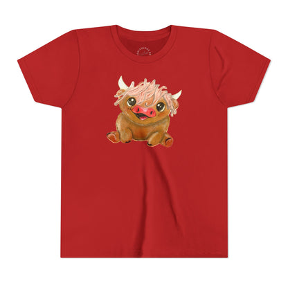 Cute Highland Cow Kids T‑Shirt — Adorable Baby Cow Graphic Youth Tee