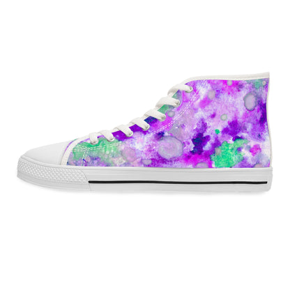 Women's High Top Sneakers — Purple Watercolor Floral Pattern Athletic Fashion Shoes