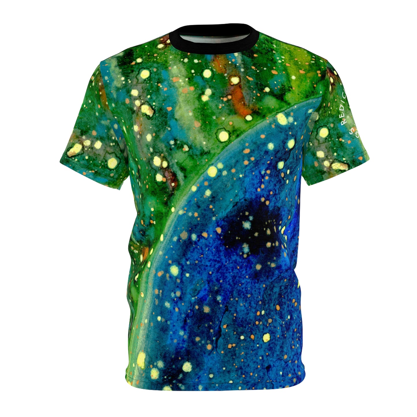 Galaxy Ocean Abstract Tee — Vibrant Blue & Green All-Over Print