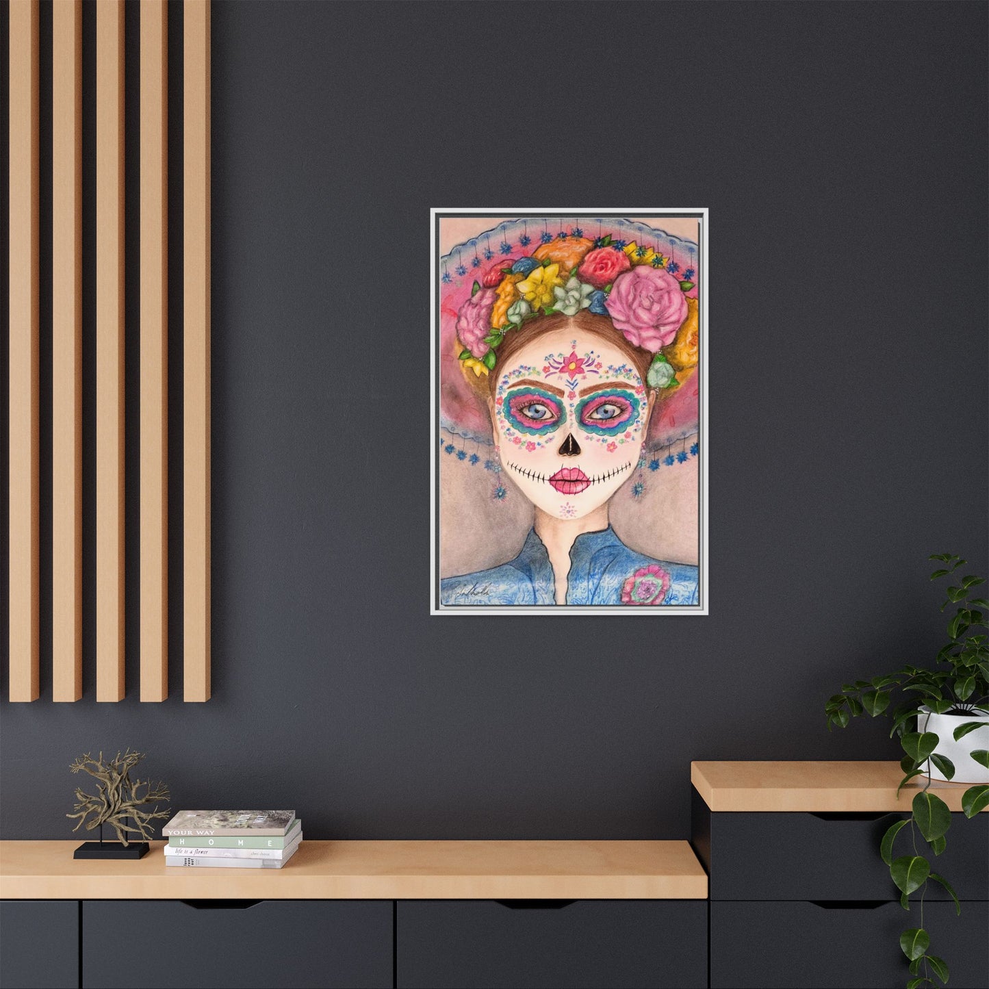 Day of the Dead Skull Woman Framed Wall Art