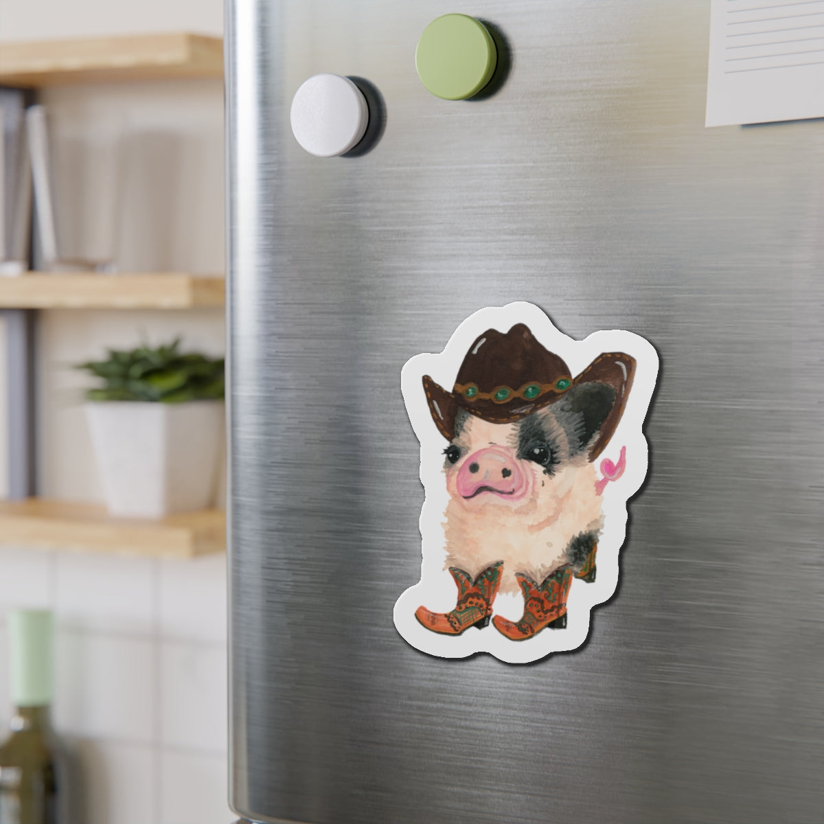 Cowboy Pig Die-Cut Magnets  Custom Shape, 5 Sizes, Vinyl Material for Outdoor Use, Flexible and Durable, Black Backing - Home Decor Refrigerator Magnets