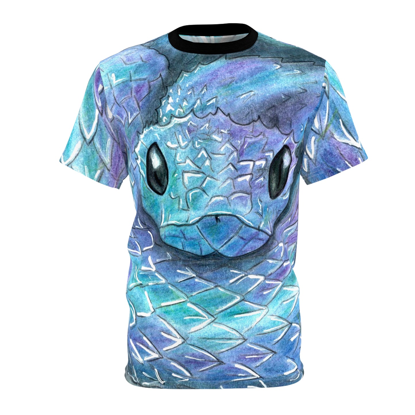 Blue Serpent All-Over Print Tee — Water Snake Face Design
