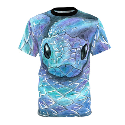 Blue Serpent All-Over Print Tee — Water Snake Face Design