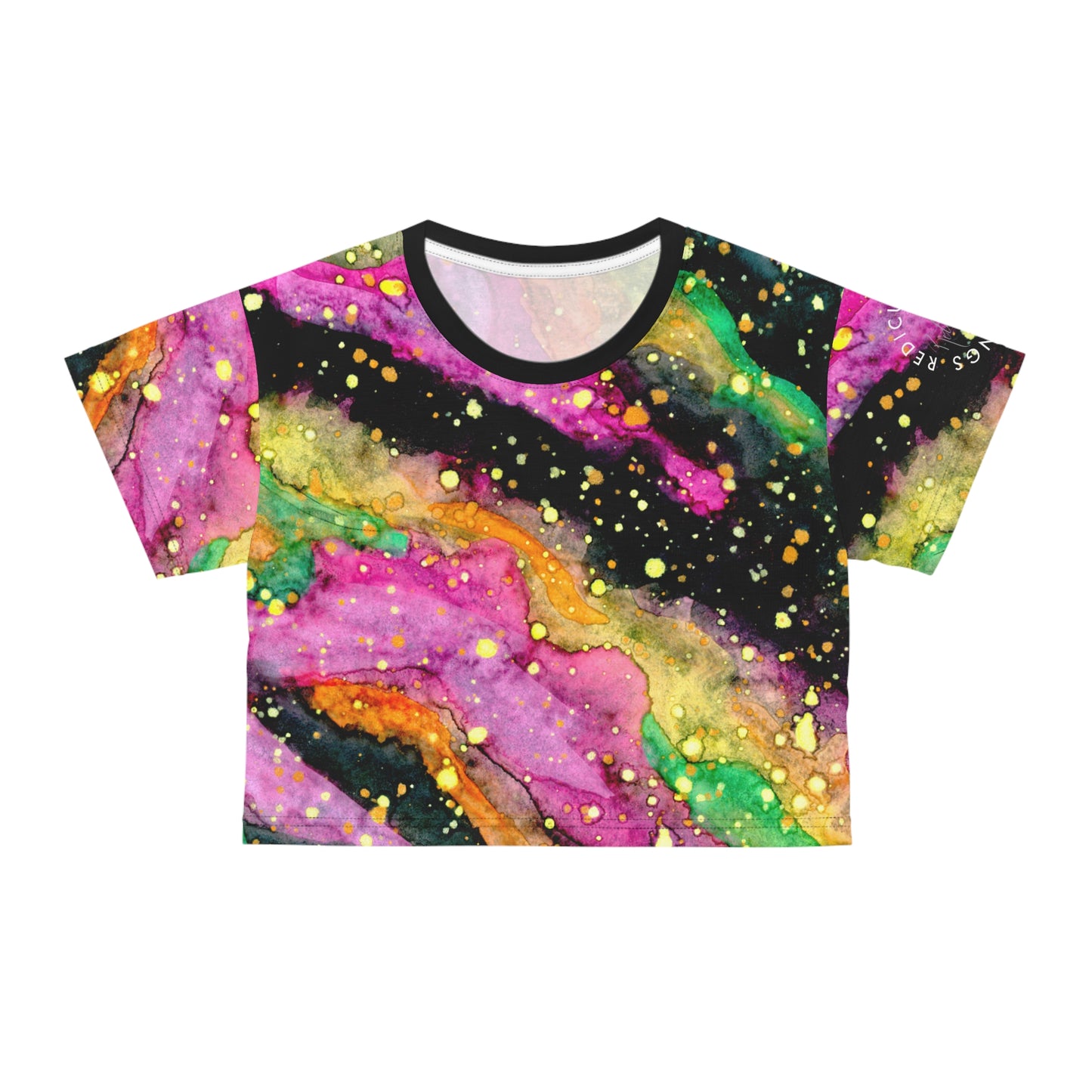 Abstract Galaxy Crop Tee — Colorful Watercolor Marble AOP