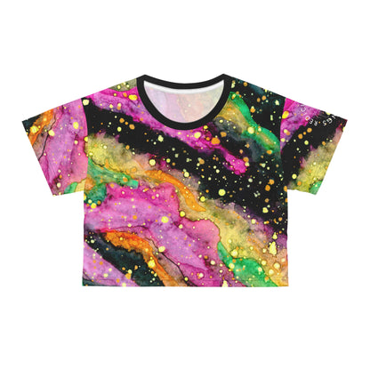 Abstract Galaxy Crop Tee — Colorful Watercolor Marble AOP