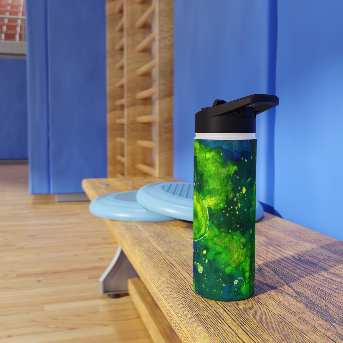 Green Galaxy Stainless Steel Water Bottle, Standard Lid