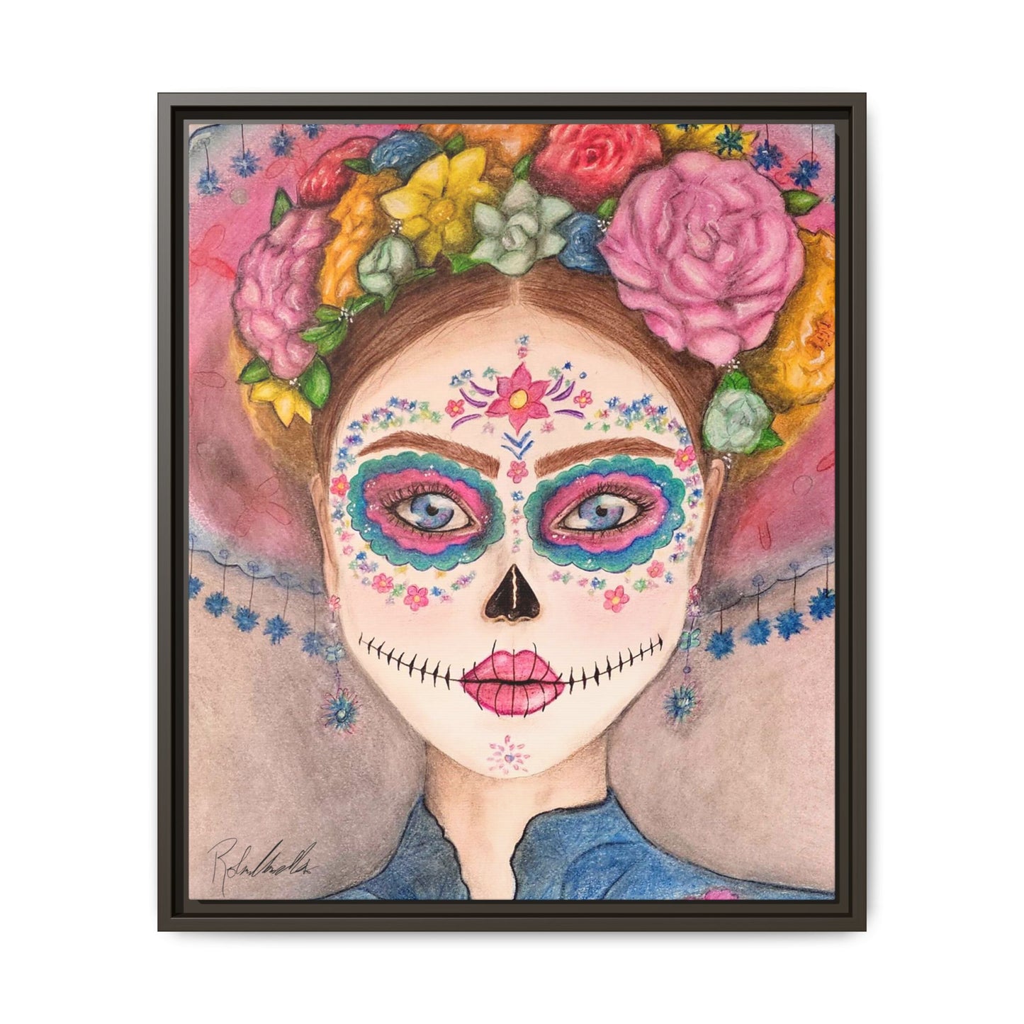 Day of the Dead Skull Woman Framed Wall Art