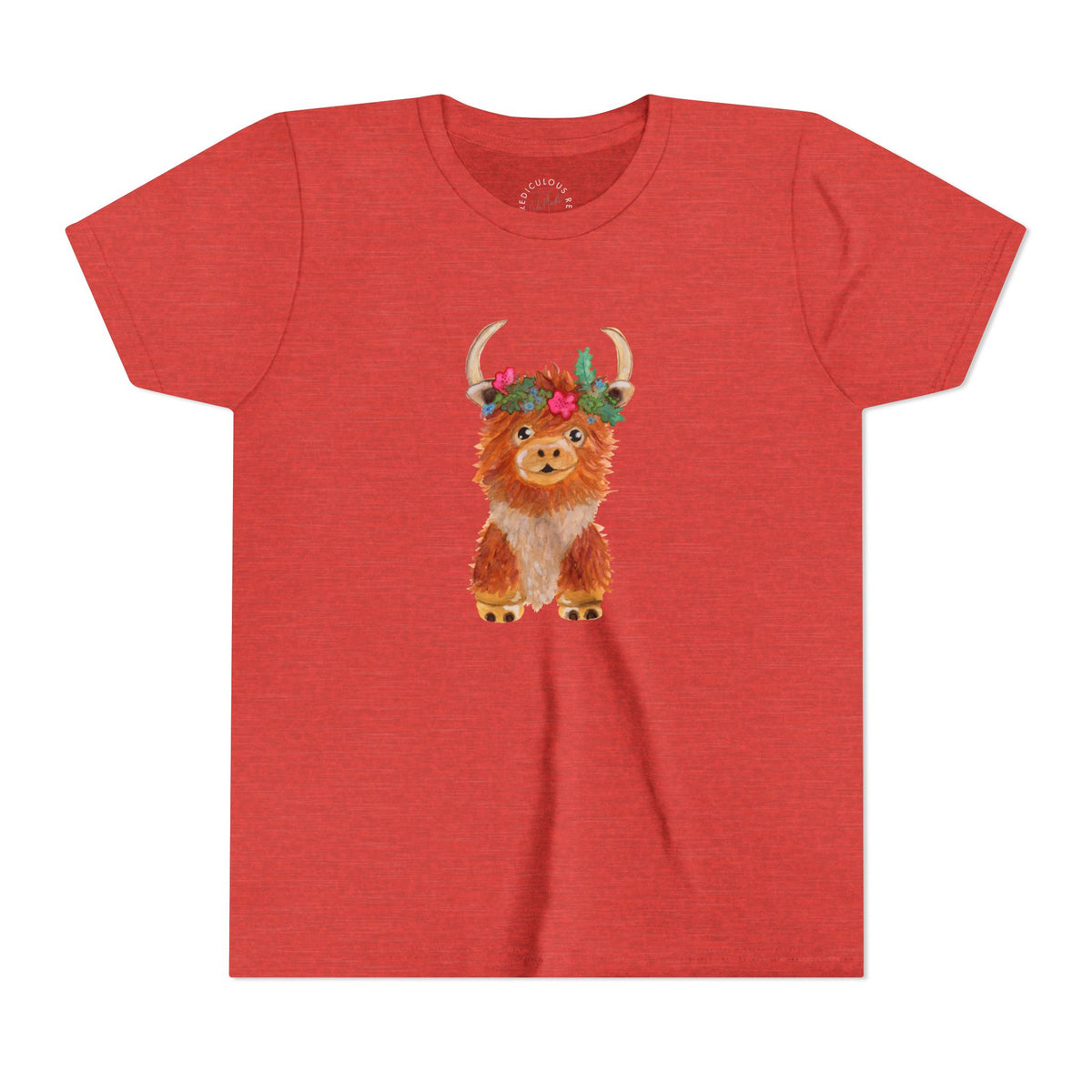 Kids Highland Cow Floral Crown Tee