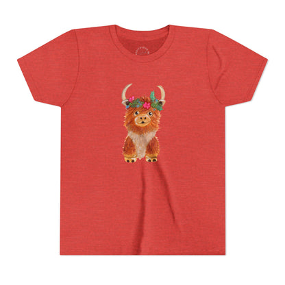 Kids Highland Cow Floral Crown Tee