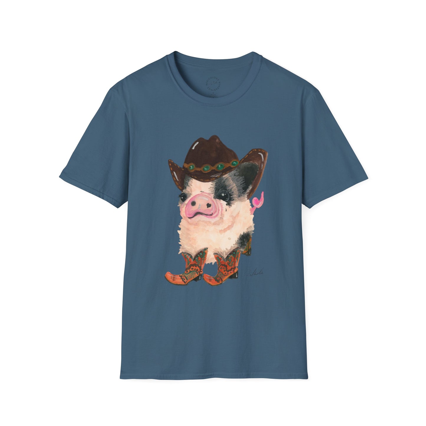 Cowboy Pig Unisex Softstyle Print T-Shirt
