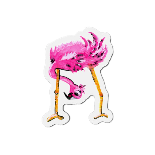 Head Down Flamingo Die-Cut Magnets  Custom Shape, 5 Sizes, Vinyl Material for Outdoor Use, Flexible and Durable, Black Backing - Home Decor Refrigerator Magnets