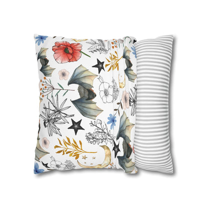 Botanical Night Bat Pillowcase — Floral Moon & Stars Throw Pillow Cover