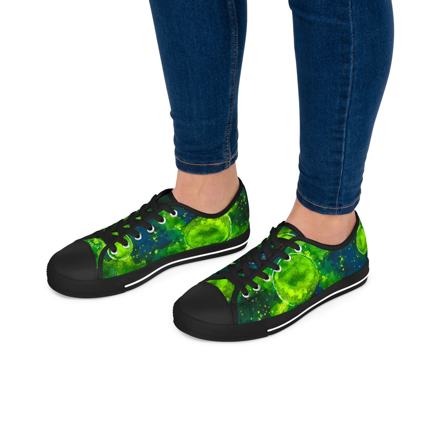 Low Top Sneakers — Green Galaxy Moon Pattern