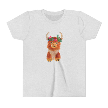 Kids Highland Cow Floral Crown Tee