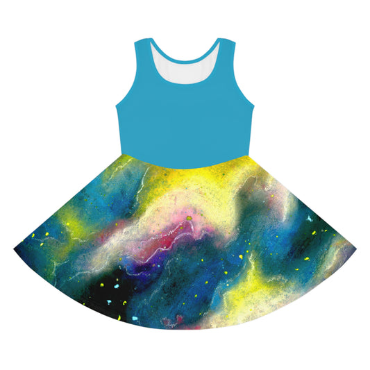 Turquois Top Sunrise Galaxy Girls' Sleeveless Sundress (AOP)