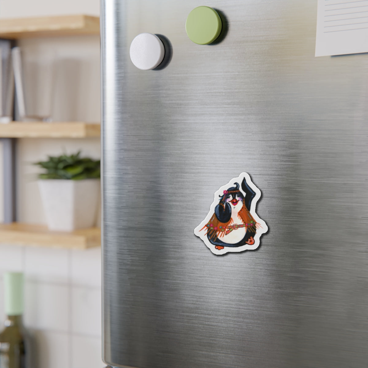 Hippy Penguin Die-Cut Magnets  Custom Shape, 5 Sizes, Vinyl Material for Outdoor Use, Flexible and Durable, Black Backing - Home Decor Refrigerator Magnets