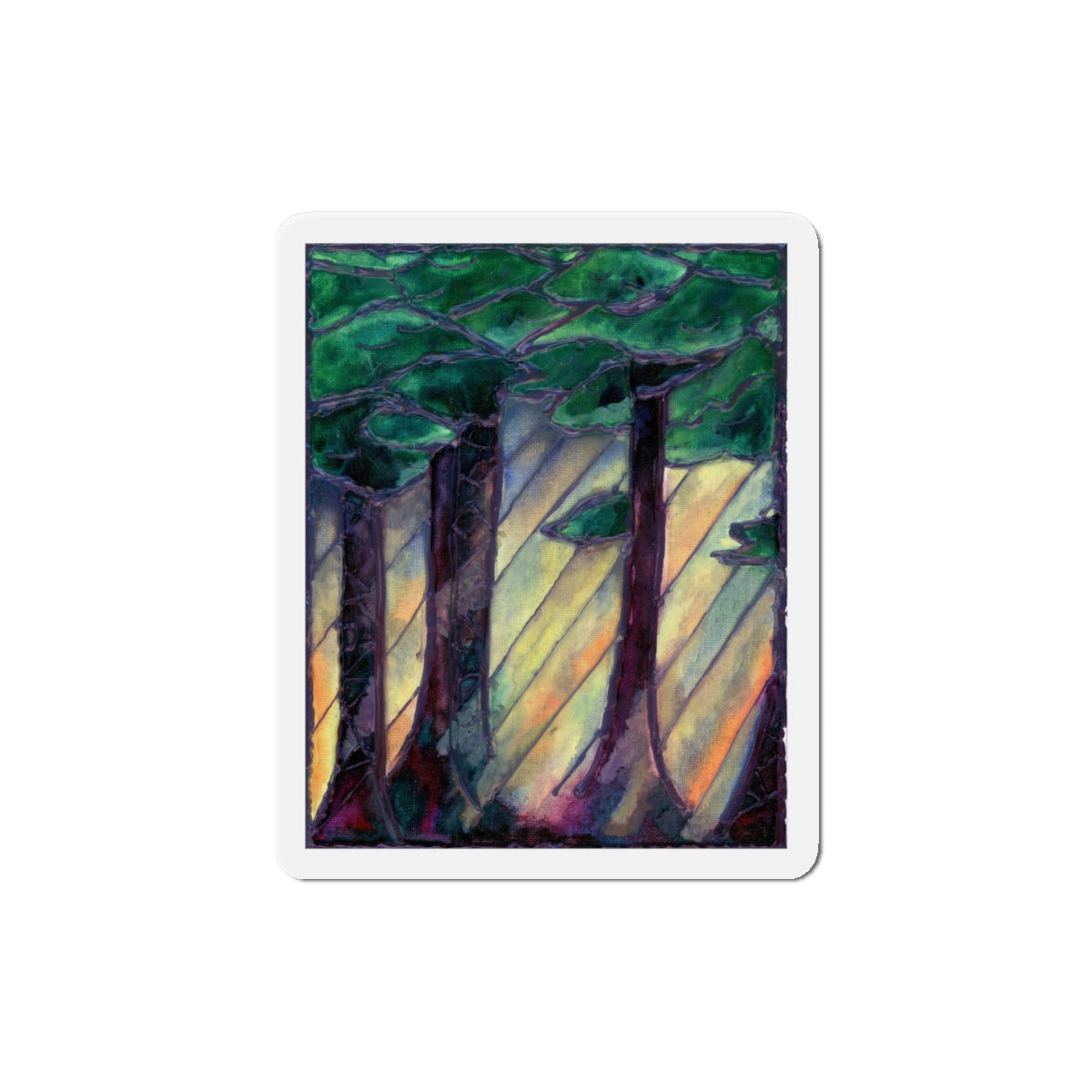 Light Through the Forest Die-Cut Magnets  Custom Shape, 5 Sizes, Vinyl Material for Outdoor Use, Flexible and Durable, Black Backing - Home Decor Refrigerator Magnets