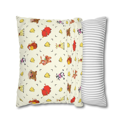 Cute Farm Animal Pattern Square Pillowcase – Whimsical Chick, Pig & Cow Throw Pillow Cover
