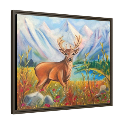 Framed Canvas Wall Art — Majestic Deer in Mountain Meadow