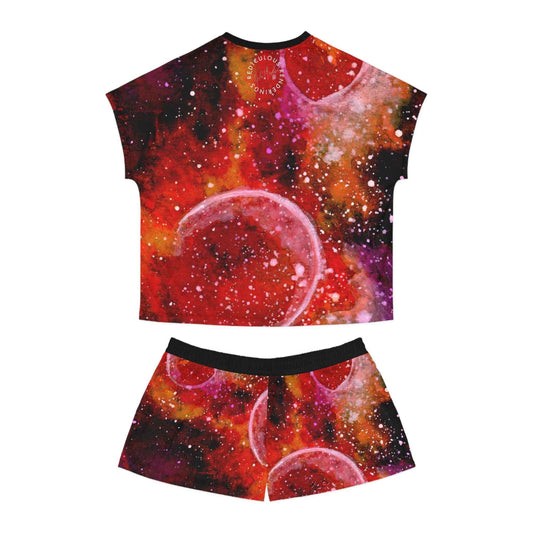 Galaxy Rose Women's Pajama Set — Floral Nebula Printed Short Sleepwear