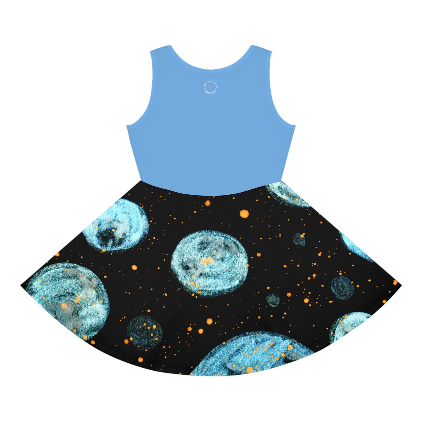 Light Blue Top Little Blue Planets Galaxy Girls' Sleeveless Sundress (AOP)