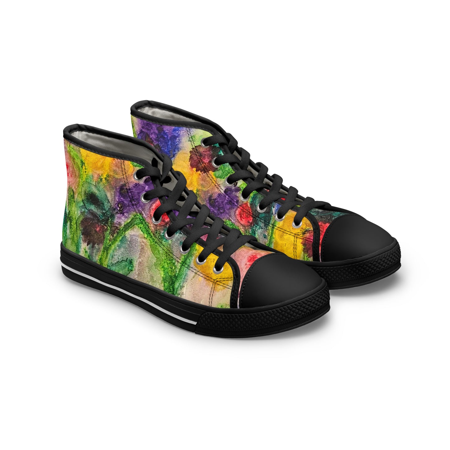 Floral Watercolor High Top Sneakers — Colorful Women's Canvas Shoes