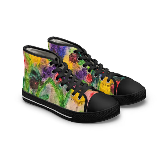 Floral Watercolor High Top Sneakers — Colorful Women's Canvas Shoes