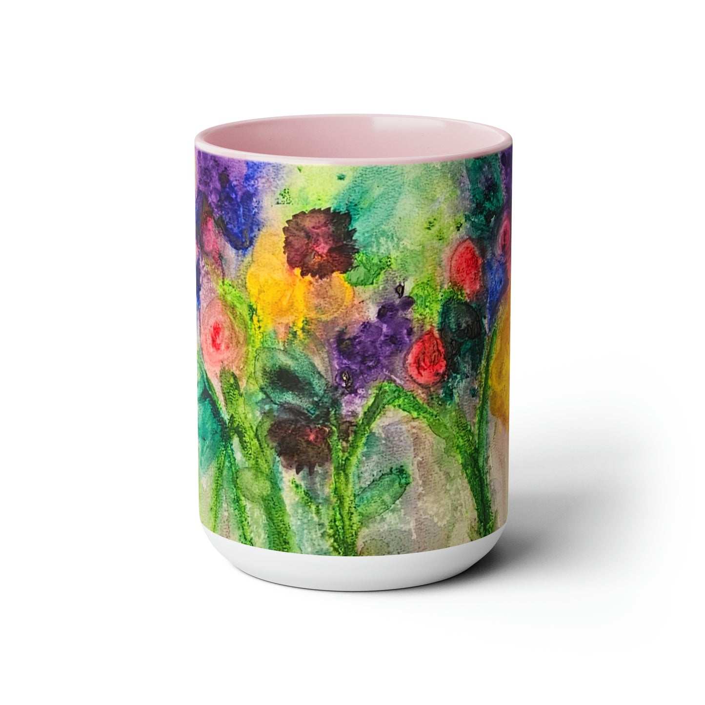 Flowers Two-Tone Coffee Mugs, 15oz