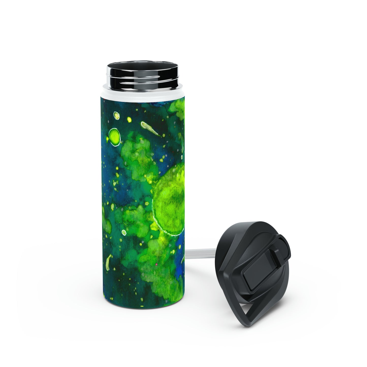 Green Galaxy Stainless Steel Water Bottle, Standard Lid