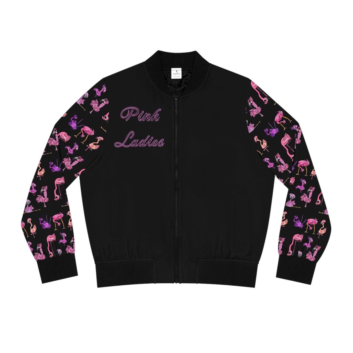 Pink Ladies Flamingo Bomber Jacket — Women's Graphic Zip-Up