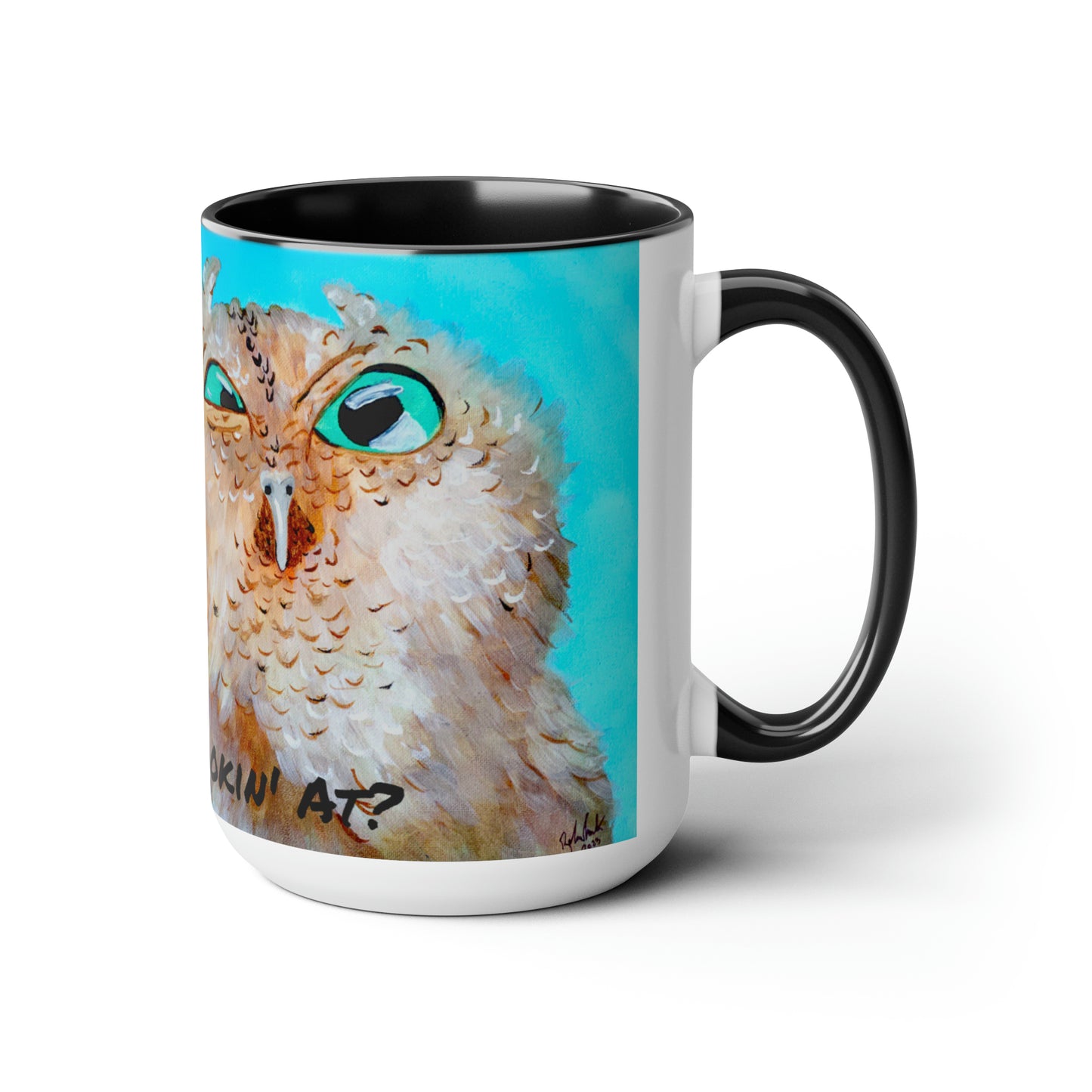 Hoo You Looking at Owl Two-Tone Coffee Mugs, 15oz