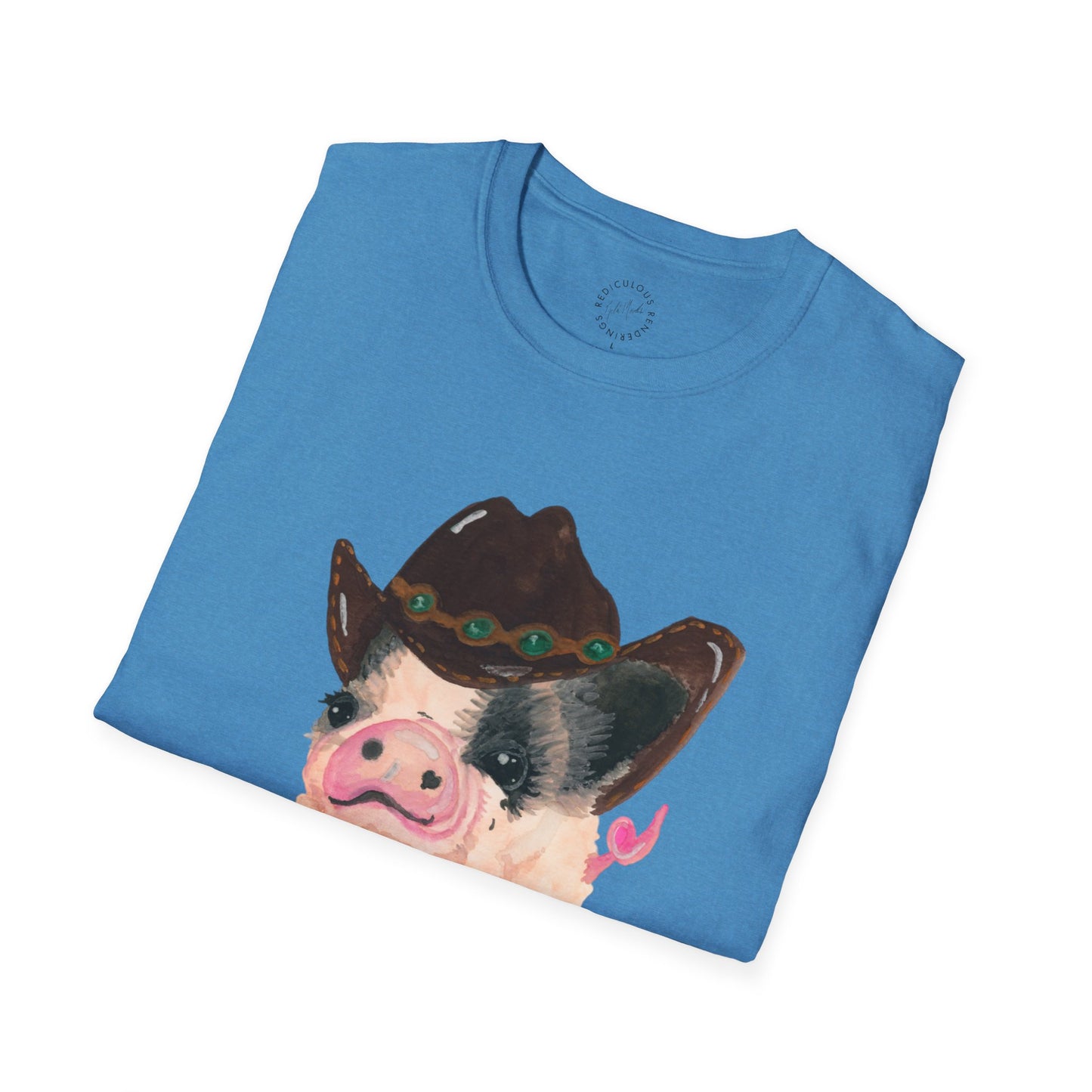 Cowboy Pig Unisex Softstyle Print T-Shirt