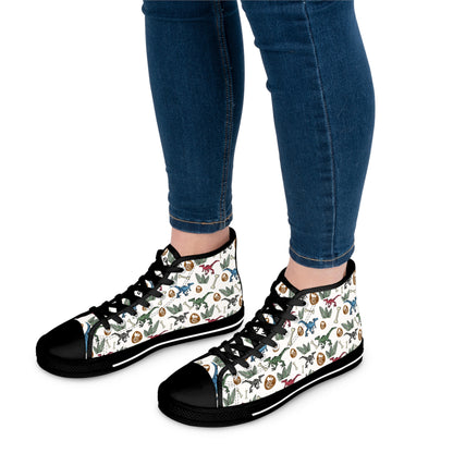 Women's High Top Sneakers — Retro Dinosaur Pattern Casual Canvas Shoes